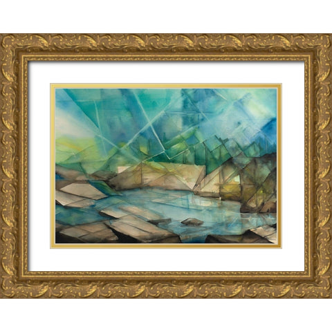 Sun Streaming Down On Lake Gold Ornate Wood Framed Art Print with Double Matting by Nawrocke, Bruce