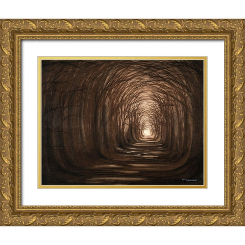 Sundown In A Forest Gold Ornate Wood Framed Art Print with Double Matting by Nawrocke, Bruce
