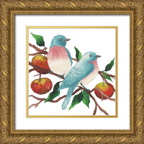 Birds and Apples Gold Ornate Wood Framed Art Print with Double Matting by Medley, Elizabeth