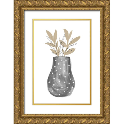 Potted Plant In A Polka Dot Vase Gold Ornate Wood Framed Art Print with Double Matting by Navas, Emily