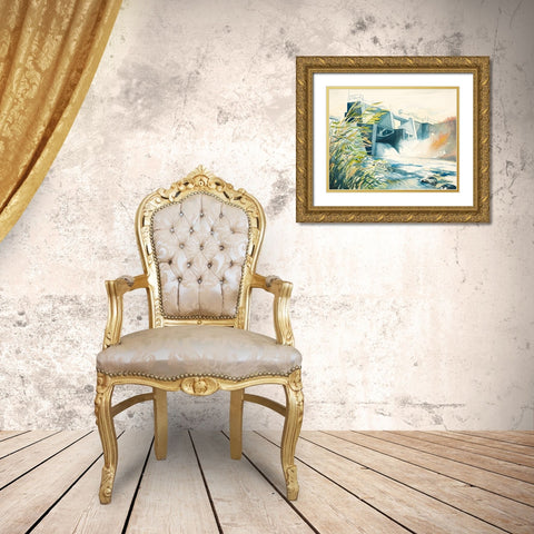 Industrial Dam Gold Ornate Wood Framed Art Print with Double Matting by Nawrocke, Bruce