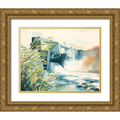 Industrial Dam Gold Ornate Wood Framed Art Print with Double Matting by Nawrocke, Bruce