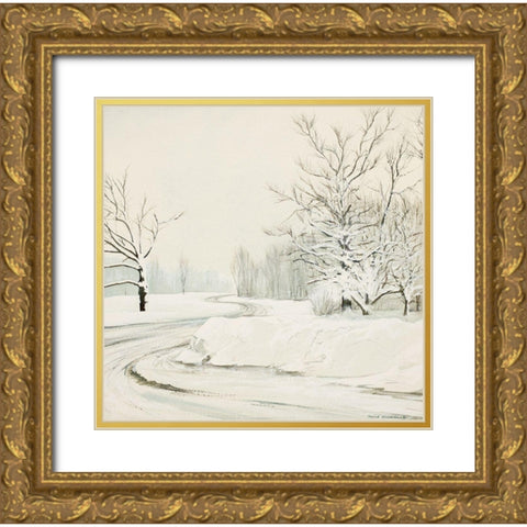 Snowy Road Gold Ornate Wood Framed Art Print with Double Matting by Nawrocke, Bruce
