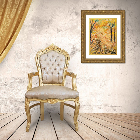 Falling Autumn Leaves Gold Ornate Wood Framed Art Print with Double Matting by Nawrocke, Bruce