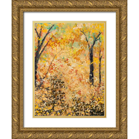 Falling Autumn Leaves Gold Ornate Wood Framed Art Print with Double Matting by Nawrocke, Bruce