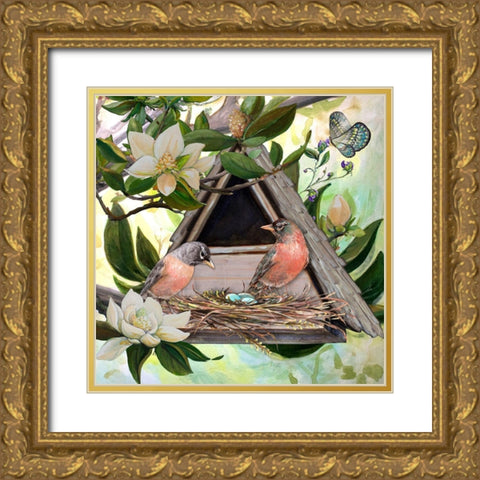 Birdhouse II Gold Ornate Wood Framed Art Print with Double Matting by Diannart