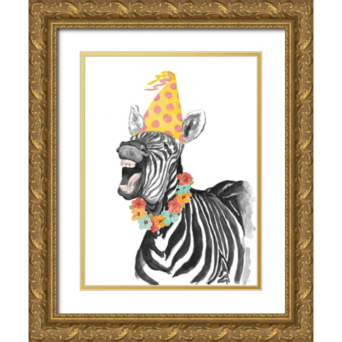 Party Zebra Gold Ornate Wood Framed Art Print with Double Matting by Pinto, Patricia