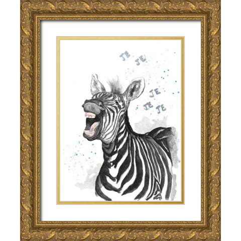 Happy Zebra Gold Ornate Wood Framed Art Print with Double Matting by Pinto, Patricia