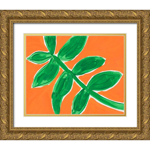 Tropical Leaves Gold Ornate Wood Framed Art Print with Double Matting by SD Graphics Studio