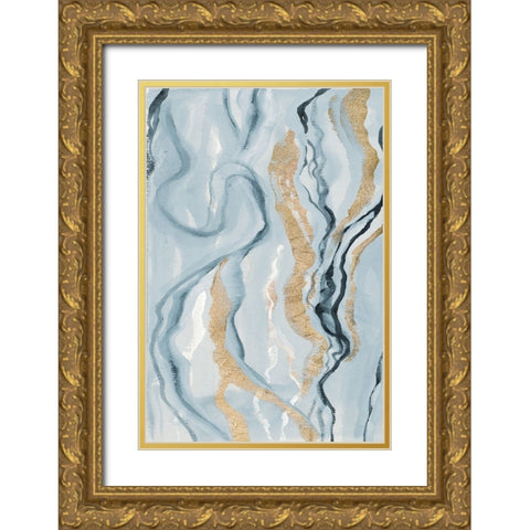Blue Melted Abstract I Gold Ornate Wood Framed Art Print with Double Matting by Gaynor, Janice