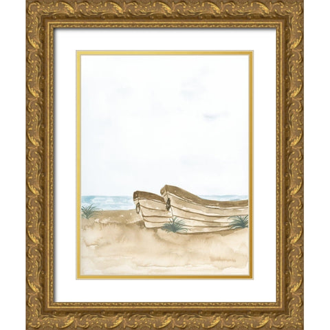 Beached Wooden Row Boat II Gold Ornate Wood Framed Art Print with Double Matting by Price, Lucille