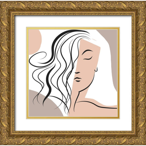Wavy Haired Woman Gold Ornate Wood Framed Art Print with Double Matting by Mosher, Deidre