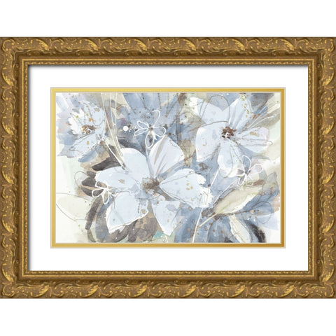 Calm Blue Garden Gold Ornate Wood Framed Art Print with Double Matting by Krinlox