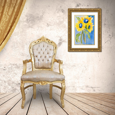 Sunflowers Gold Ornate Wood Framed Art Print with Double Matting by Krinlox