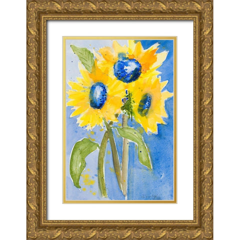Sunflowers Gold Ornate Wood Framed Art Print with Double Matting by Krinlox