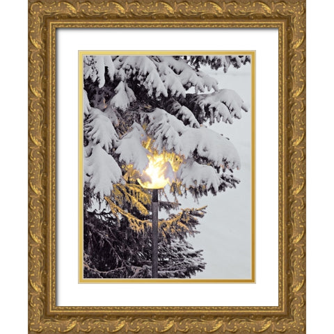 Snowy Lampost Gold Ornate Wood Framed Art Print with Double Matting by Hyler, JB
