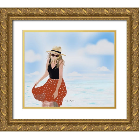 Beach Stroll Gold Ornate Wood Framed Art Print with Double Matting by Maria, Robin