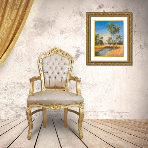 Tropical Palms Gold Ornate Wood Framed Art Print with Double Matting by Slivka, Jane