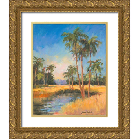 Tropical Palms Gold Ornate Wood Framed Art Print with Double Matting by Slivka, Jane