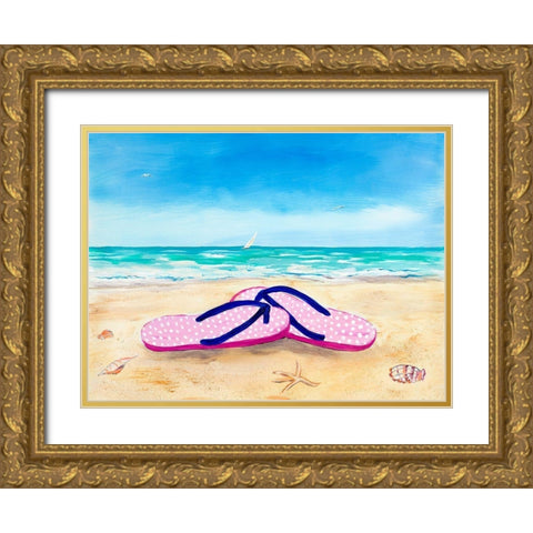 Go Barefoot Gold Ornate Wood Framed Art Print with Double Matting by DeRice, Julie