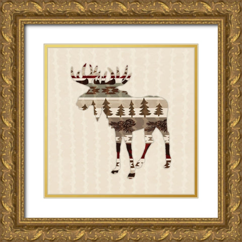 Patterned Moose Gold Ornate Wood Framed Art Print with Double Matting by Biscardi, Nicholas