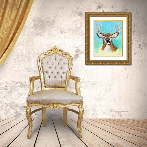 White Tail Deer Gold Ornate Wood Framed Art Print with Double Matting by DeRice, Julie