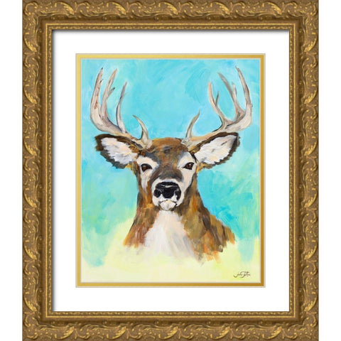 White Tail Deer Gold Ornate Wood Framed Art Print with Double Matting by DeRice, Julie