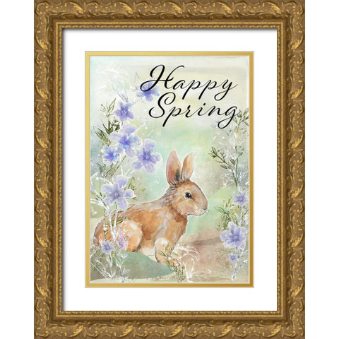 Happy Spring Sweet Bunny Gold Ornate Wood Framed Art Print with Double Matting by Diannart