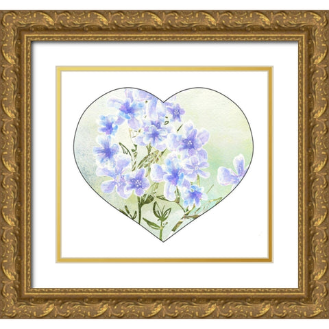 Sweet Spring Floral Heart Gold Ornate Wood Framed Art Print with Double Matting by Diannart