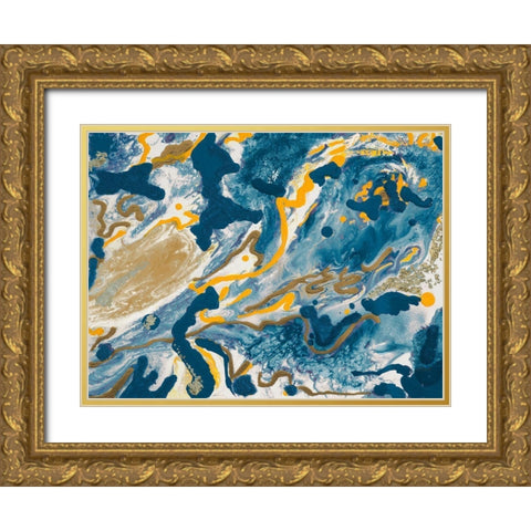 Rubrum Blue Gold Ornate Wood Framed Art Print with Double Matting by Grace, Ajoya