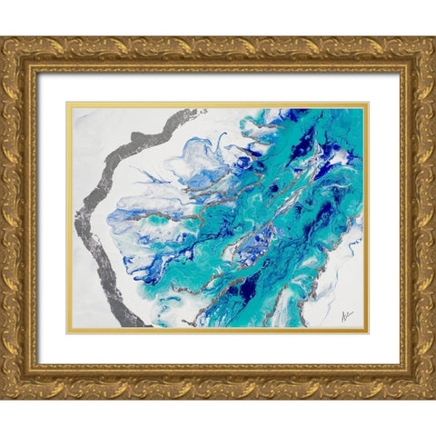 My Island Of Blue Gold Ornate Wood Framed Art Print with Double Matting by Grace, Ajoya