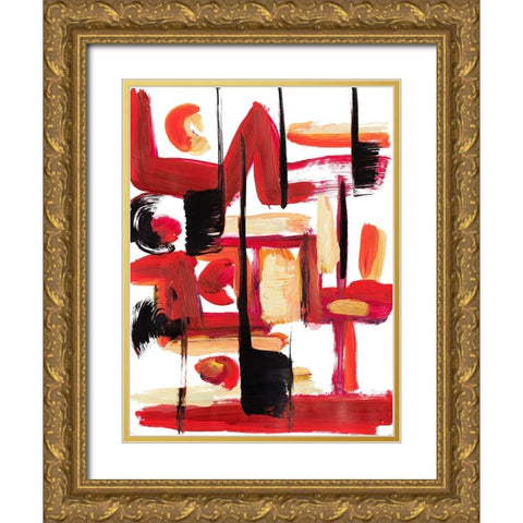 A Vision In Red Abstract Gold Ornate Wood Framed Art Print with Double Matting by Beauchamp, Andy