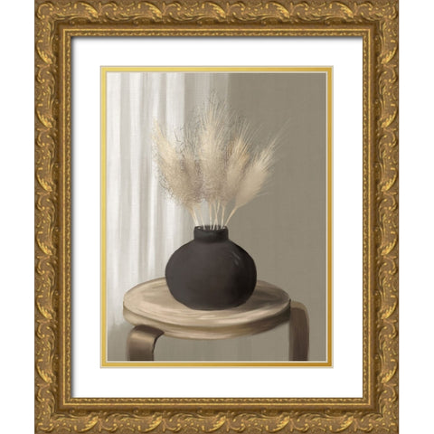 Pampas Grass In Black Vase Gold Ornate Wood Framed Art Print with Double Matting by Medley, Elizabeth