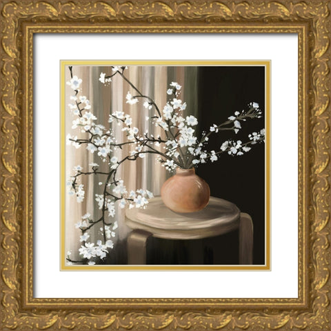 Still Life Blossoms Gold Ornate Wood Framed Art Print with Double Matting by Medley, Elizabeth