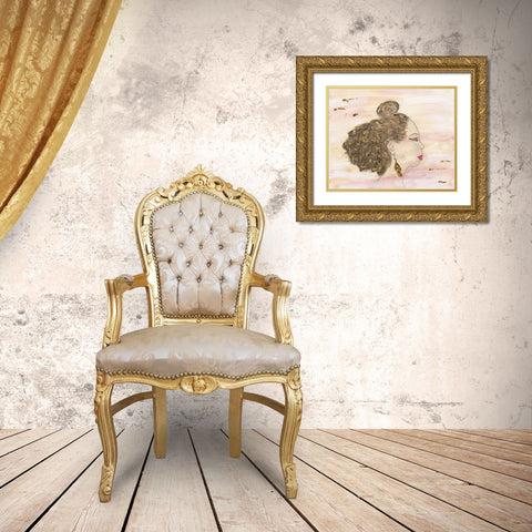 Shimmering Sis Gold Ornate Wood Framed Art Print with Double Matting by Grace, Ajoya