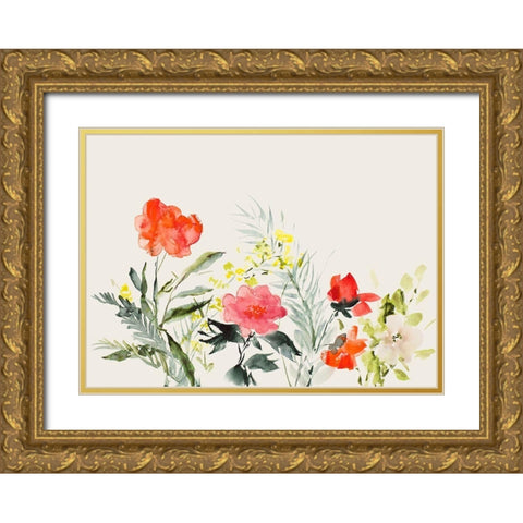 Sun Warmed Wildflowers Gold Ornate Wood Framed Art Print with Double Matting by Loreth, Lanie