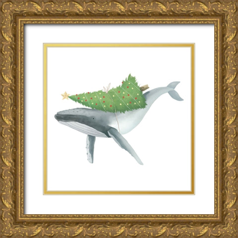 Christmas Whale Gold Ornate Wood Framed Art Print with Double Matting by Sheppard, Lucca
