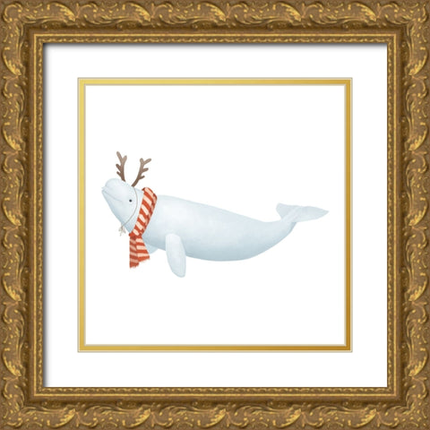 Christmas Whale Beluga Gold Ornate Wood Framed Art Print with Double Matting by Sheppard, Lucca