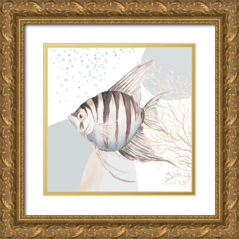 Ocean Oasis Bubbles Striped Fish Gold Ornate Wood Framed Art Print with Double Matting by Pinto, Patricia
