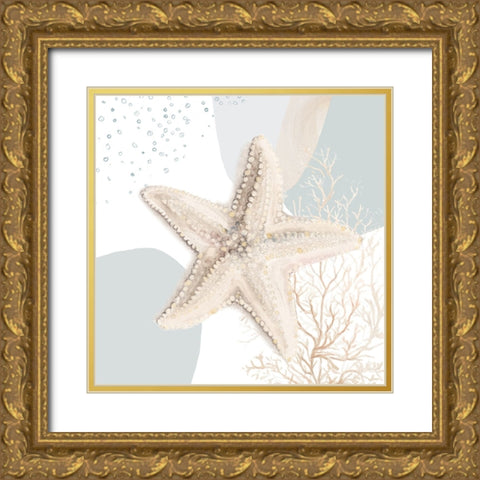 Ocean Oasis Bubbles Starfish Gold Ornate Wood Framed Art Print with Double Matting by Pinto, Patricia
