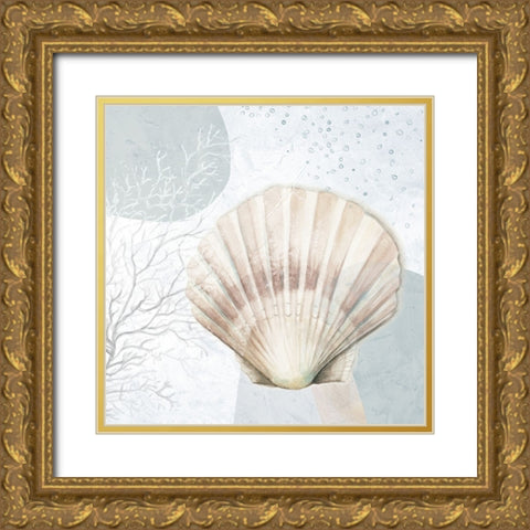 Ocean Oasis Bubbles Blush Scallop Gold Ornate Wood Framed Art Print with Double Matting by Pinto, Patricia