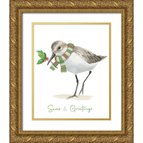 Christmas Sandpiper II Gold Ornate Wood Framed Art Print with Double Matting by Sheppard, Lucca