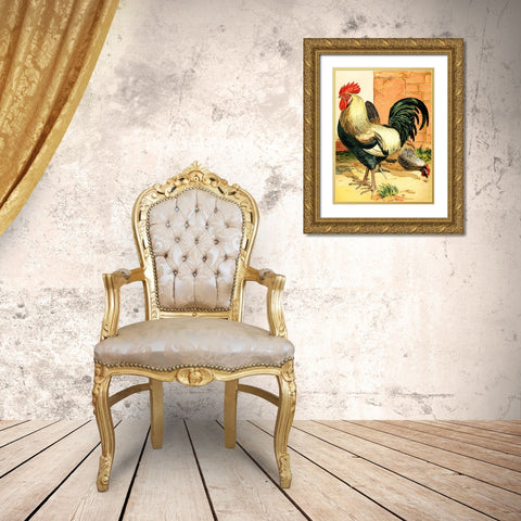 Rooster Gold Ornate Wood Framed Art Print with Double Matting by Piddix