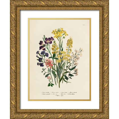 Vintage Flowers I Gold Ornate Wood Framed Art Print with Double Matting by Piddix