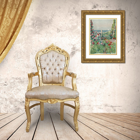 Sea View Garden Path Gold Ornate Wood Framed Art Print with Double Matting by Piddix