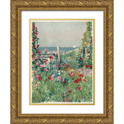 Sea View Garden Path Gold Ornate Wood Framed Art Print with Double Matting by Piddix