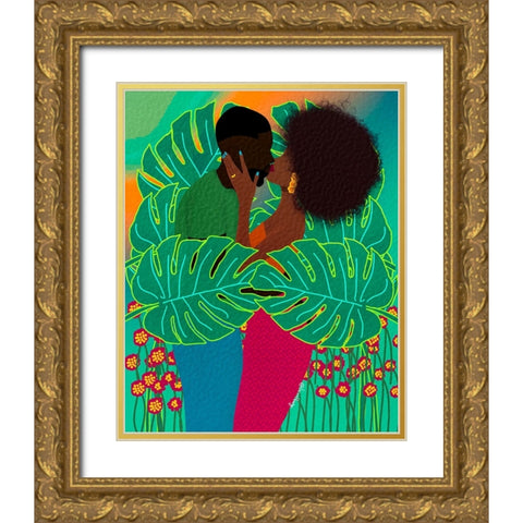Lovers Gold Ornate Wood Framed Art Print with Double Matting by Lorintheory