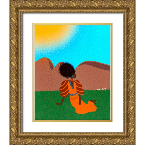 Sitting Pretty Gold Ornate Wood Framed Art Print with Double Matting by Lorintheory
