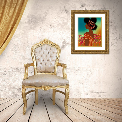 Lady in the Flower Field Gold Ornate Wood Framed Art Print with Double Matting by Lorintheory