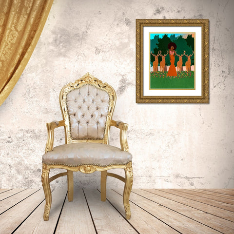 Lena and the Deers Gold Ornate Wood Framed Art Print with Double Matting by Lorintheory